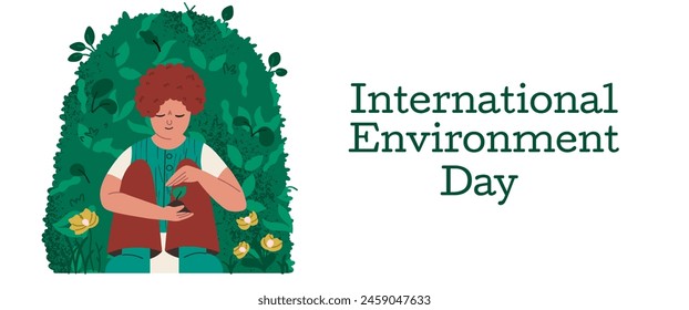 International Environmental Day banner.  5 June. Concept of caring for nature. Vector illustration. 