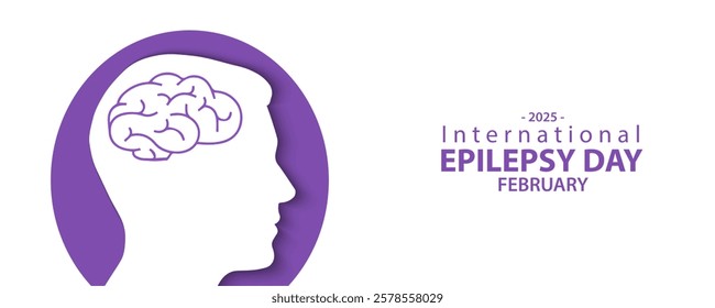 International Epilepsy Day banner or card, World International Epilepsy Day. White banner with a silhouette of a man,observed every year on february.