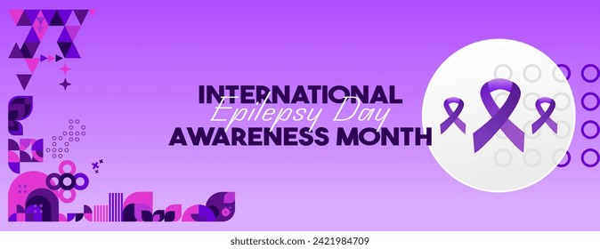 International Epilepsy Day banner with geometric ornament. Raising awareness about epilepsy, improving treatment, for better care. World Epilepsy Day modern background in purple color
