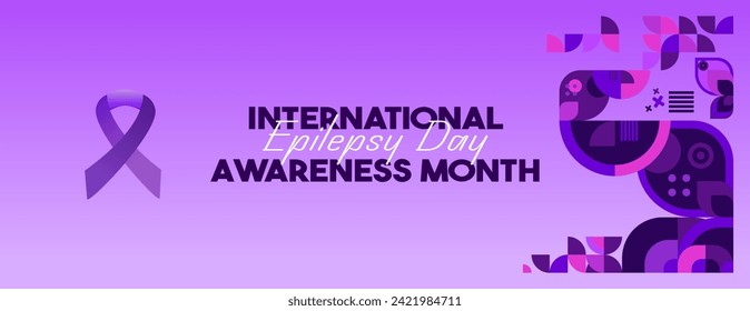 International Epilepsy Day banner with geometric ornament. Raising awareness about epilepsy, improving treatment, for better care. World Epilepsy Day modern background in purple color