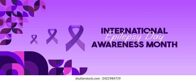 International Epilepsy Day banner with geometric ornament. Raising awareness about epilepsy, improving treatment, for better care. World Epilepsy Day modern background in purple color