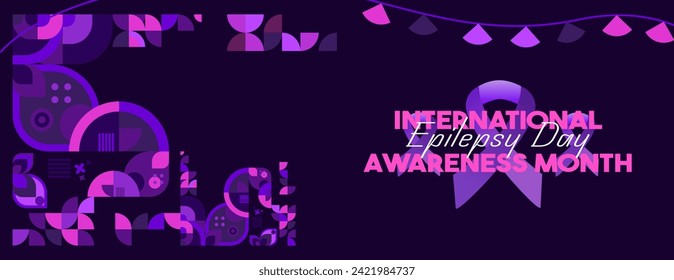 International Epilepsy Day banner with geometric ornament. Raising awareness about epilepsy, improving treatment, for better care. World Epilepsy Day modern background in purple color