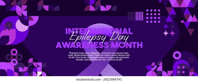 International Epilepsy Day banner with geometric ornament. Raising awareness about epilepsy, improving treatment, for better care. World Epilepsy Day modern background in purple color