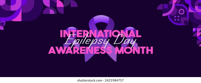 International Epilepsy Day banner with geometric ornament. Raising awareness about epilepsy, improving treatment, for better care. World Epilepsy Day modern background in purple color