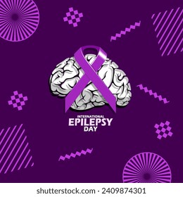 International Epilepsy Day event banner. A purple ribbon with a brain and bold text on dark purple background to commemorate on February