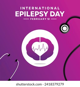 International Epilepsy Day February 12. Stethoscope, brain, heart and more. Banner, poster, card