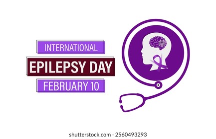 International Epilepsy Day observed every year on  2nd Monday of February. Health banner, Human head, stethoscope with Brain. Vector illustration of background.