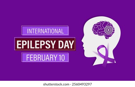 International Epilepsy Day observed every year on  2nd Monday of February. Health banner, Human head, stethoscope with Brain. Vector illustration of background.