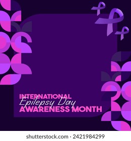 International Epilepsy Day square banner with geometric ornament. Raising awareness about epilepsy, improving treatment, for better care. World Epilepsy Day modern background in purple color