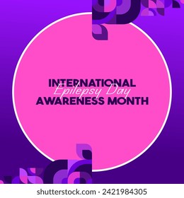 International Epilepsy Day square banner with geometric ornament. Raising awareness about epilepsy, improving treatment, for better care. World Epilepsy Day modern background in purple color