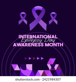 International Epilepsy Day square banner with geometric ornament. Raising awareness about epilepsy, improving treatment, for better care. World Epilepsy Day modern background in purple color
