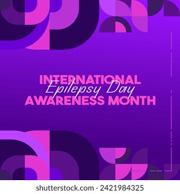International Epilepsy Day square banner with geometric ornament. Raising awareness about epilepsy, improving treatment, for better care. World Epilepsy Day modern background in purple color