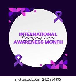 International Epilepsy Day square banner with geometric ornament. Raising awareness about epilepsy, improving treatment, for better care. World Epilepsy Day modern background in purple color