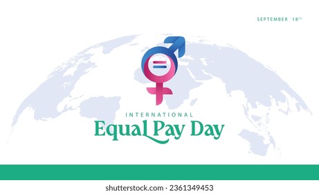 Día internacional de igualdad de remuneración. Ilustración vectorial de los símbolos de género masculino y femenino. El día de la igualdad salarial cae el 18 de septiembre. Adecuado para plantillas, web, tarjetas de felicitación, medios sociales, etc