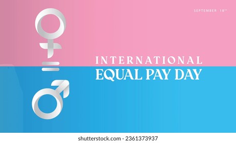 Día internacional de igualdad de remuneración. Ilustración vectorial de los símbolos de género masculino y femenino Igualdad. El 18 de septiembre. Adecuado para banners, plantillas, web, tarjetas de felicitación, medios sociales, etc.