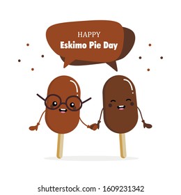International Eskimo Pie Day greeting card with couple of cute cartoon eskimo pie characters.