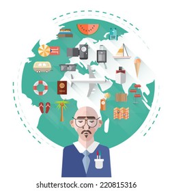 International explorer vector with earth and illustrations on white background
