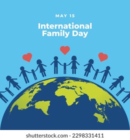 Design-Vorlage zum Internationalen Familientag für Feiern. Internationaler Familientag, Vektordesign und Illustration mit familiärer Atmosphäre und Liebe. Familienliebe, Vektor. Globus-Vektorgrafik für internationale Veranstaltungen. 