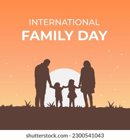 International Family Day with Silhouette of a mother, father and daughter son kid child playing in sunset