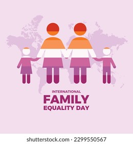 International Family Equality Day vector illustration. Abstract lesbian family holding hands vector. Two mothers and children design element. Group of LGBT rainbow people abstract icon vector