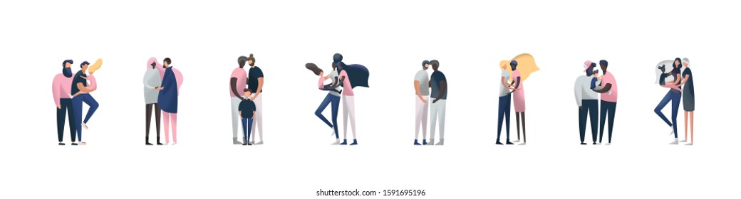 International familys Isolated on a white background. Adoption vector illustration. Multinational families.