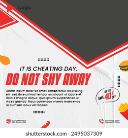 International fast food greeting card and poster or print template | Delicious burger and food menu social media banner template design | Delicious nachos food social media instagram post feed banner 