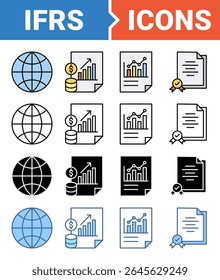 Ícone do banner de padrões internacionais de relatório financeiro definido com coleção de vários estilos.
