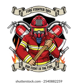 International Firefighter Day May 4 Celebration Vector Illustration for sticker, poster, flyer, brochure, invitation, greeting card, banner, campaign, t-shirt, apparel, social media, template