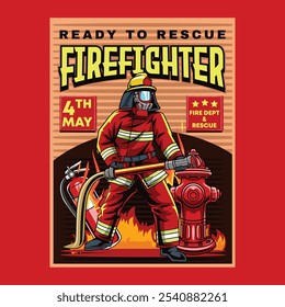 International Firefighter Day May 4 Celebration Vector Illustration for sticker, poster, flyer, brochure, invitation, greeting card, banner, campaign, t-shirt, apparel, social media, template