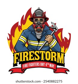 International Firefighter Day May 4 Celebration Vector Illustration for sticker, poster, flyer, brochure, invitation, greeting card, banner, campaign, t-shirt, apparel, social media, template