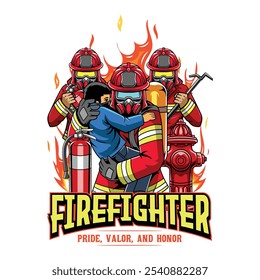 International Firefighter Day May 4 Celebration Vector Illustration for sticker, poster, flyer, brochure, invitation, greeting card, banner, campaign, t-shirt, apparel, social media, template