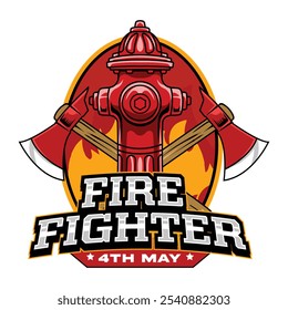 International Firefighter Day May 4 Celebration Vector Illustration for sticker, poster, flyer, brochure, invitation, greeting card, banner, campaign, t-shirt, apparel, social media, template