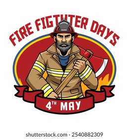 International Firefighter Day May 4 Celebration Vector Illustration for sticker, poster, flyer, brochure, invitation, greeting card, banner, campaign, t-shirt, apparel, social media, template