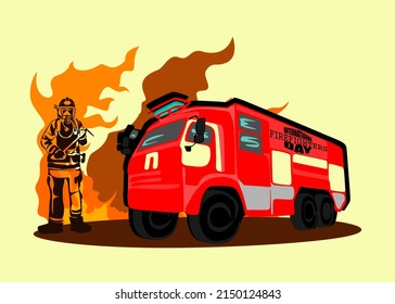 International firefighters day negative space style concept design. Firefighter silhouette vector illustration, as a banner, poster or template for international firefighters day with lettering, fire 