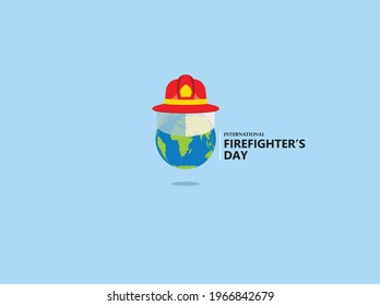 international firefighters day vector illustration. Firefighting equipment, world map, and text
