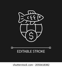 International fisheries trade permit white linear icon for dark theme. Import and export regulation. Thin line customizable illustration. Isolated vector contour symbol for night mode. Editable stroke