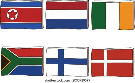 International flags by freehand drawing