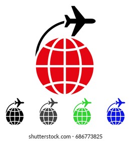 International Flight flat vector pictograph. Colored international flight gray, black, blue, green icon variants. Flat icon style for web design.