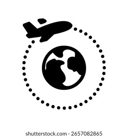 Ícone de voo internacional com plano orbitando a Terra