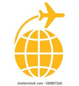 International Flight vector icon. Style is flat yellow symbol, rounded angles, white background.