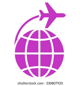 International Flight vector icon. Style is flat violet symbol, rounded angles, white background.