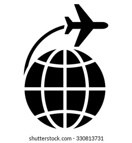 International Flight vector icon. Style is flat black symbol, rounded angles, white background.