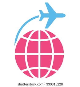 International Flight vector icon. Style is flat bicolor pink and blue symbol, rounded angles, white background.