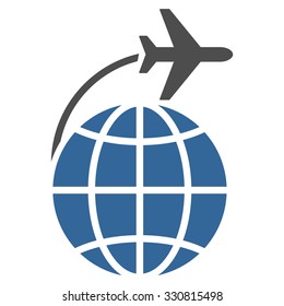 International Flight vector icon. Style is flat bicolor cobalt and gray symbol, rounded angles, white background.