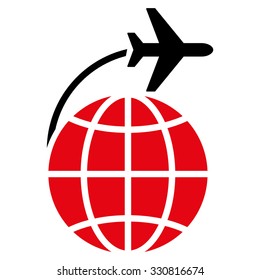 International Flight vector icon. Style is flat bicolor intensive red and black symbol, rounded angles, white background.