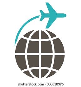 International Flight vector icon. Style is flat bicolor grey and cyan symbol, rounded angles, white background.
