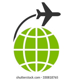 International Flight vector icon. Style is flat bicolor eco green and gray symbol, rounded angles, white background.