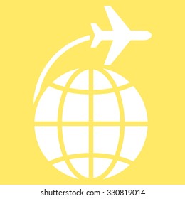 International Flight vector icon. Style is flat white symbol, rounded angles, yellow background.
