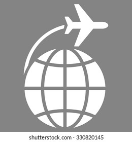 International Flight vector icon. Style is flat white symbol, rounded angles, gray background.