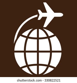 International Flight vector icon. Style is flat white symbol, rounded angles, brown background.